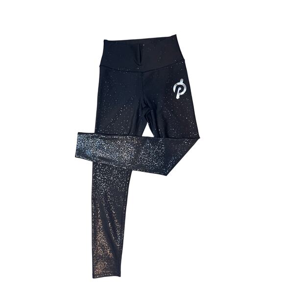 EUC Peloton Splatter‎ Shiny Embossed Black High Rise Workout Leggings 26” - Picture 1 of 4